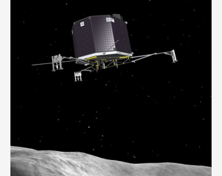 Illustration for article titled This spidery spacecraft will be the first to soft-land on a comet